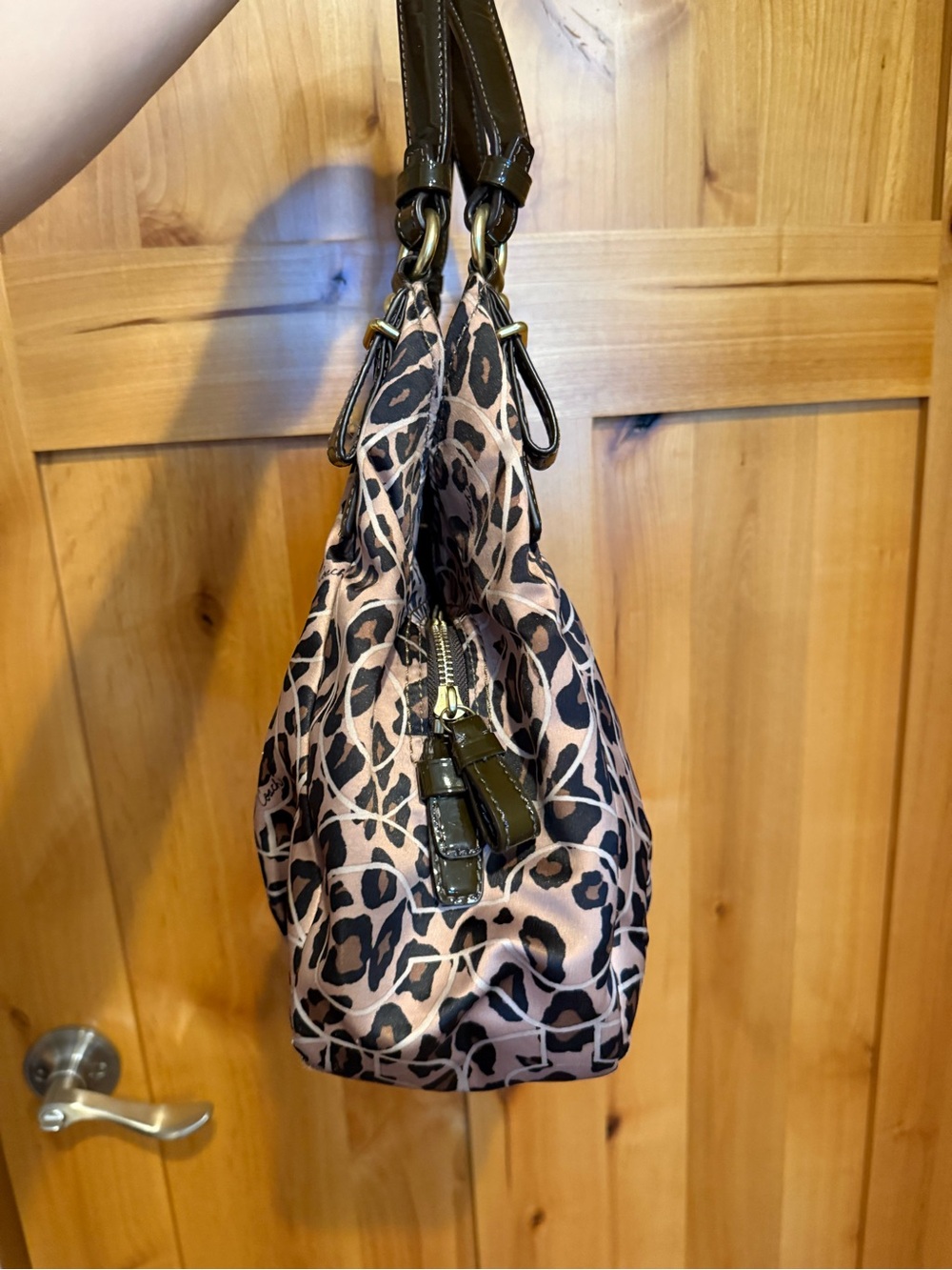 Coach Leopard Print Shoulder Bag with Dark Brown Patent Handles - Picture 2 of 5